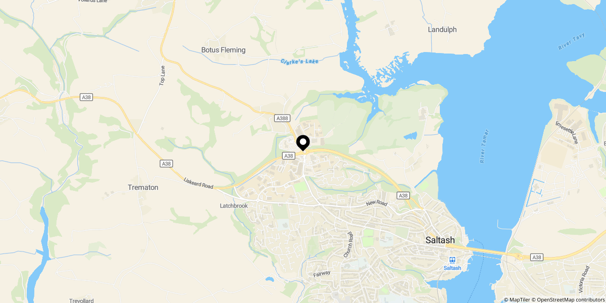 Approximate location of Hawkins Lea, Saltash, PL12 6GN