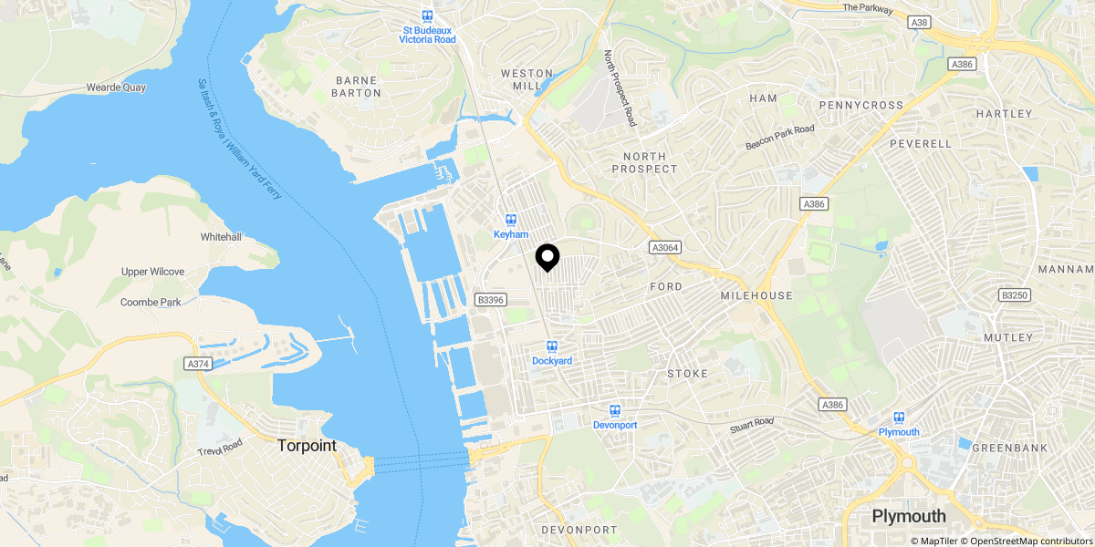 Approximate location of Warleigh Avenue, Keyham, Plymouth, Devon, PL2 1NW