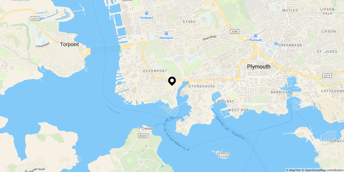 Approximate location of Maritime Square, Mount Wise, Plymouth, PL1 4SW