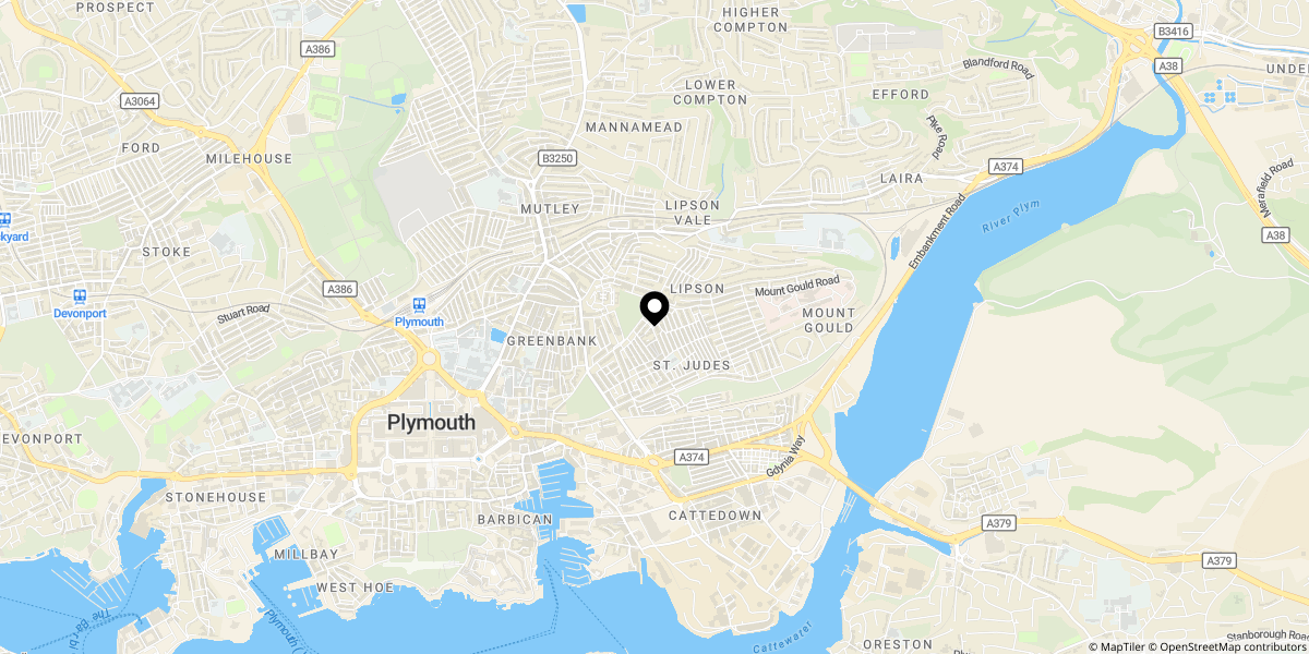 Approximate location of Cranbourne Avenue, St Judes, Plymouth, PL4 8RT